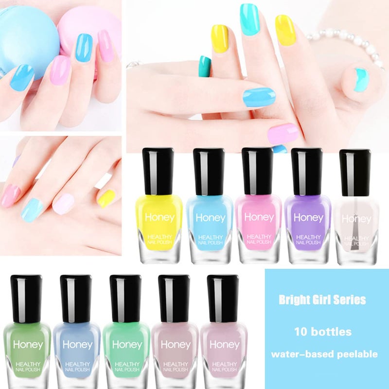 Tophany Non Toxic Easy Peel Off and Fast Dry Nail Polish Set for Pack, Eco Friendly & Organic Water Based Nail Polish for Women,Teens,Kids (10 Bottles) - Image 2